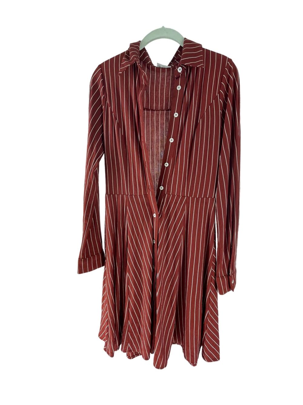Her Modesty Red Striped Long Sleeve Button Down Dress Women's Size Small